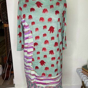 Tsumori Chisato Womens Multicolor Animal Boat Neck 3/4 Sleeve Shift Dress Size 3